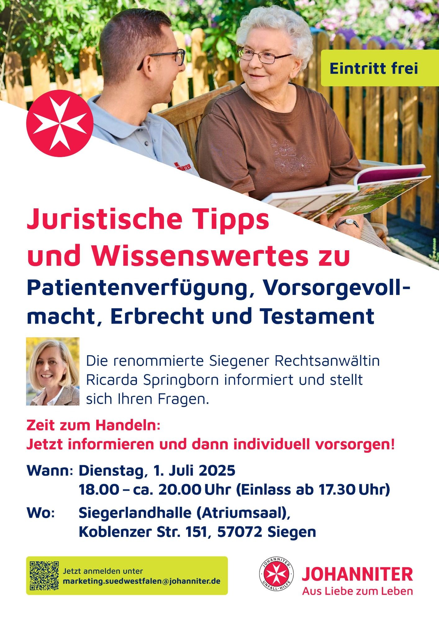 Zwei Personen diskutieren rechtliche Tipps zu Patientenverfügung und Testament.